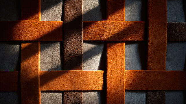 Hyper-realistic animation macro cross light study suede panel with geometric weave warm copper and charcoal highlights