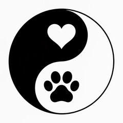 Fototapeta premium Yin yang symbol with heart and paw print