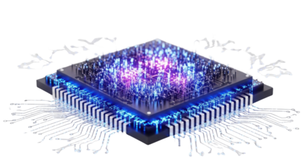 Electronic chip with abstract blue energy isolated PNG with Transparent Background