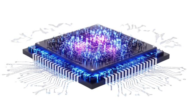 Electronic chip with abstract blue energy isolated PNG with Transparent Background