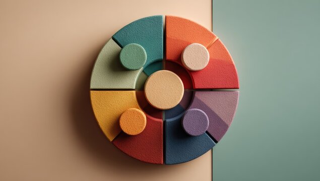 Colorful, circular, geometric puzzle with pastel hues