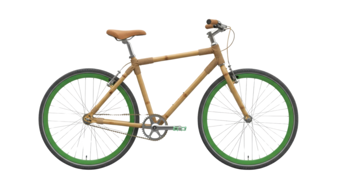 Bamboo bicycle with green tires isolated PNG with Transparent Background - Powered by Adobe