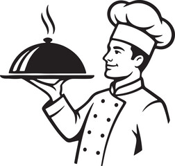 Classic Smiling Chef Serving Hot Food Logo