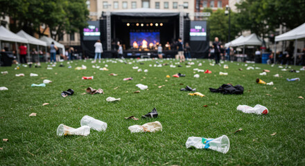 Festival grounds littered with plastic waste