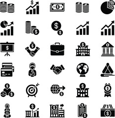 Collection of business and finance icons for presentations and websites