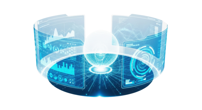 Futuristic interactive hologram interface concept isolated PNG with Transparent Background