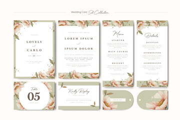 Naklejka premium wedding invitation card set with beautiful floral template