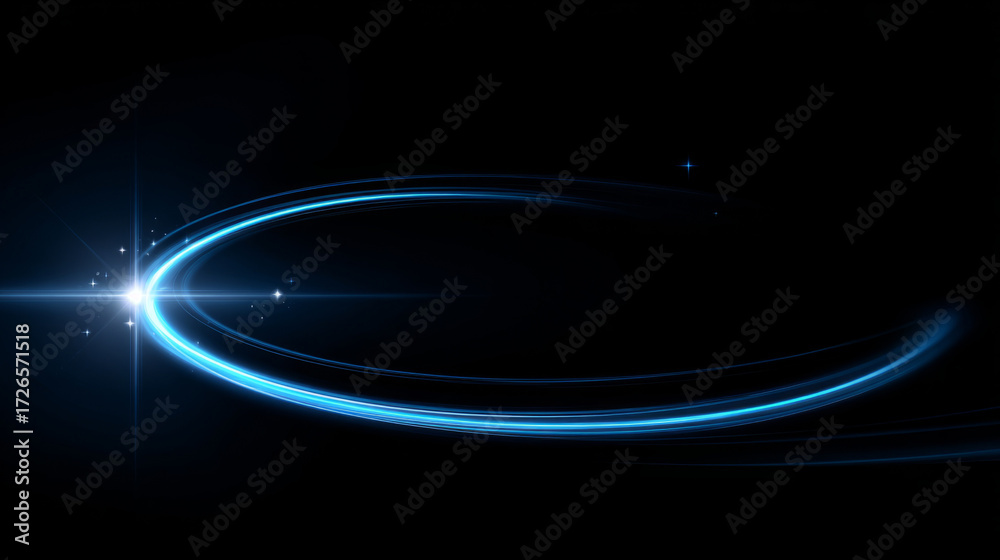 Wall mural abstract glowing circular ring with bright starburst effect and sparkling particles on dark backgrou