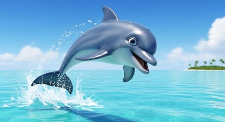 Fototapeta premium Dolphin Jumping Ocean. (1)