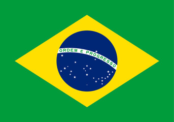 Fototapeta premium The national flag of Brazil, featuring a green field, yellow rhombus, and a blue celestial sphere with stars.