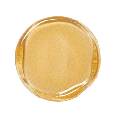 Gold glitter cosmetic gel swatch circle