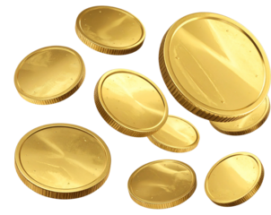 Luxury Golden Coins Floating in Air Transparent Background