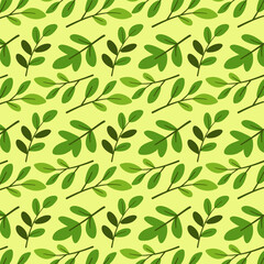 Green leafy seamless pattern on light background