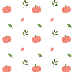 Pink pumpkins and leaves cute autumn pattern