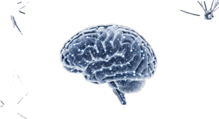 Blue digital brain connections for medical technology isolated PNG with Transparent Background