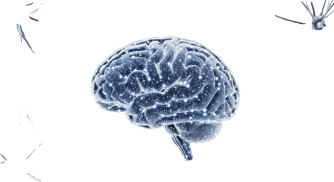 Blue digital brain connections for medical technology isolated PNG with Transparent Background