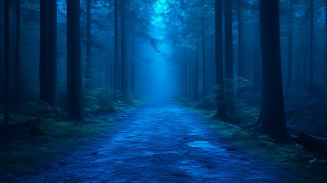 Mystical blue forest path - Powered by Adobe