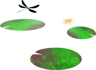 睡蓮とハグロトンボのイラスト素材