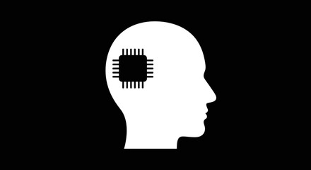 Artificial Intelligence Concept Illustration Showing Human Head and Microchip Integrated into