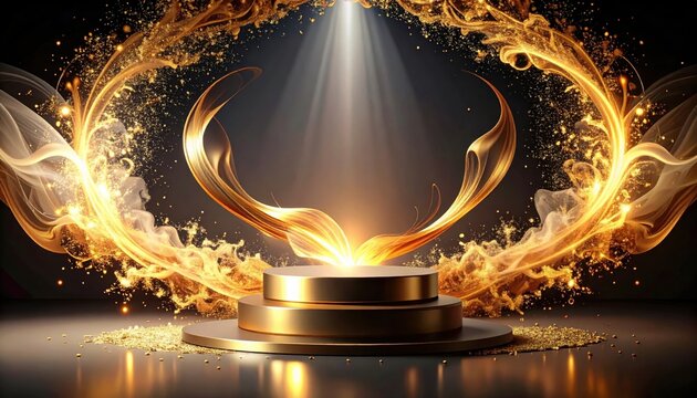 Podio dorato con decorazioni luminose ed effetti scintillanti per premiazioni ed eventi eleganti