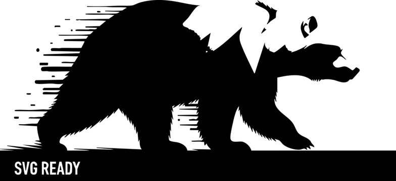 Fierce black bear charging forward with dynamic motion lines conveying speed and power for impactful designs