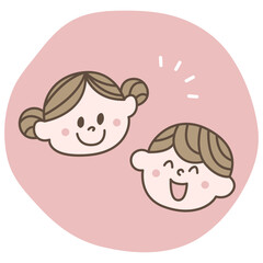 子供・男の子と女の子の笑顔のカットイラスト素材