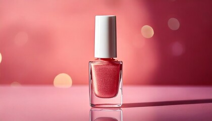 Bottle of red nail polish. On background. Beauty and cosmetics