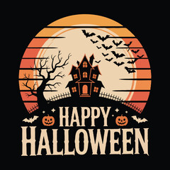 Halloween T-Shirt Design | Spooky Ghost, Pumpkin, Bat & Witch Illustration