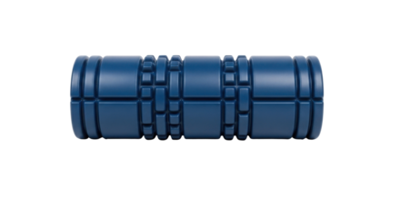 Blue textured foam roller for muscle recovery and exercise isolated PNG with Transparent Background