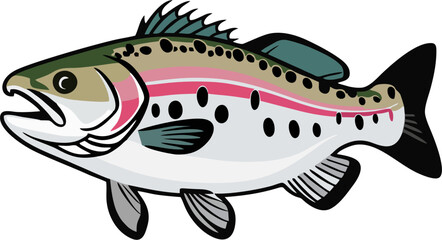 Detailed Rainbow Trout Vector Illustration – Realistic Cartoon Fish Art for Easy Tracing