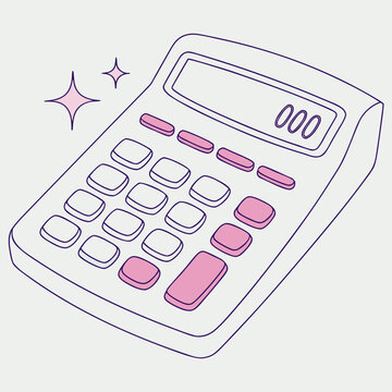 Illustration of a pink calculator with a display showing zero