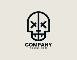 Obraz premium Vector logo minimalist skull with arrow and cross details in bold abstract design