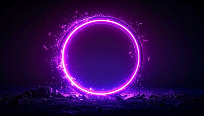 Glowing Neon Circle on Dark Surface with Purple and Pink Light