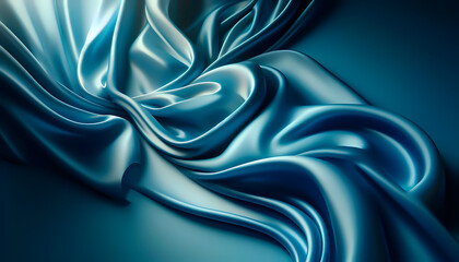 Fototapeta premium Luxurious bright blue silk satin fabric with elegant folds and smooth shiny surface, captured in dramatic light, perfect for textile design, fashion backgrounds, and luxury style concepts