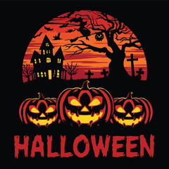 Halloween T-Shirt Design | Spooky Ghost, Pumpkin, Bat & Witch Illustration