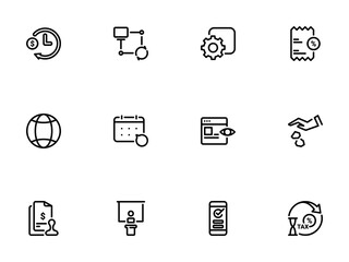 Set of minimalist outline icons for business and technology themes
