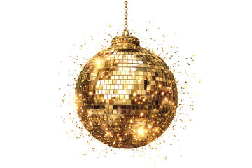 A Happy New Year disco ball shining with sparkles, isolated on a transparent background.