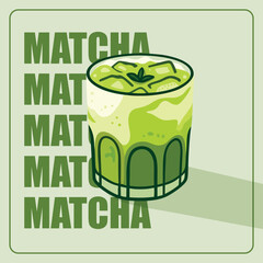 Cup glass of matcha latte tea vector illustration