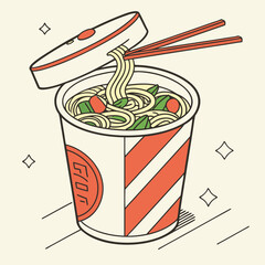 Cup of instant noodles with chopsticks and lid