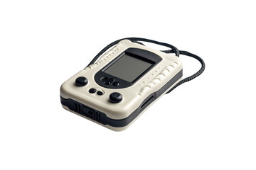 Portable electronic device with screen, buttons, and lanyard for data collection and monitoring isolated on transparent background