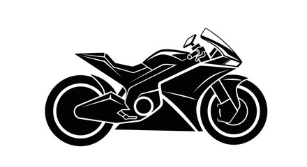Stylized black and white illustration of a modern sport motorcycle concept design