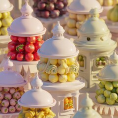 Fruit display in decorative containers