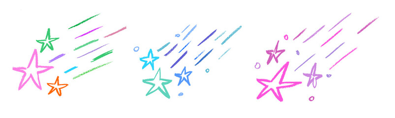 Falling Stars Crayon Chalk Drawing Doodle PNG Transparent Set © Grunge Designs