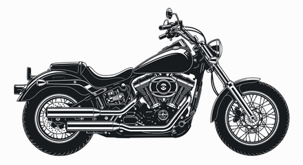 Detailed monochrome illustration of a classic motorcycle, showcasing its iconic design