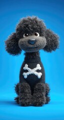 Digital illustration of a seated poodle wearing a sweater with bone-shaped design