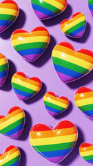 Rainbow Heart Pattern On Purple Background love lgbt
