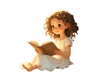 Girl Reading Fairy Tale Under Tree Transparent Background