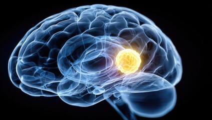 3D rendering of a brain with a highlighted tumor