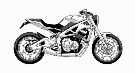 Obraz premium Detailed black and white illustration showcasing a modern motorcycle design with intricate
