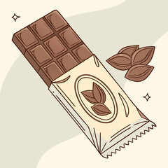 Chocolate bar with wrapper with almond design